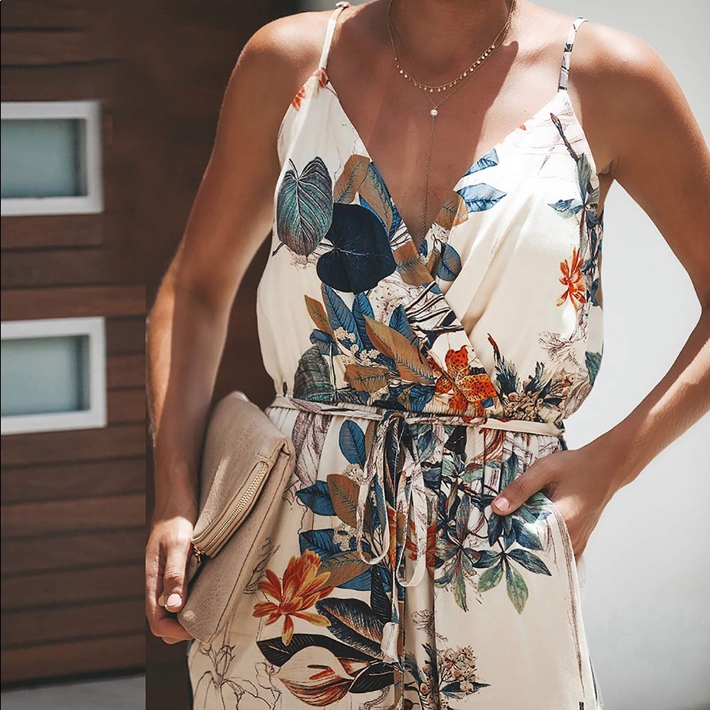 White Floral Jumpsuit - Picture 3 of 8